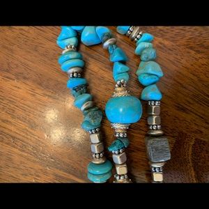 Chico’s Triple Strand Turquoise & Gold Beaded Necklace